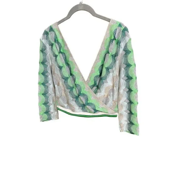 NWT☘️ Anna Sui Green maximalist print Wrap Top blouse sexy Free People sweater M - Picture 8 of 11